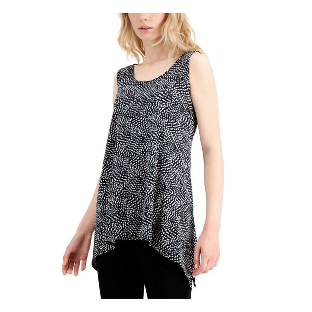 ALFANI Womens Black Speckle Sleeveless Scoop Neck Handkerchief Top Size: S
